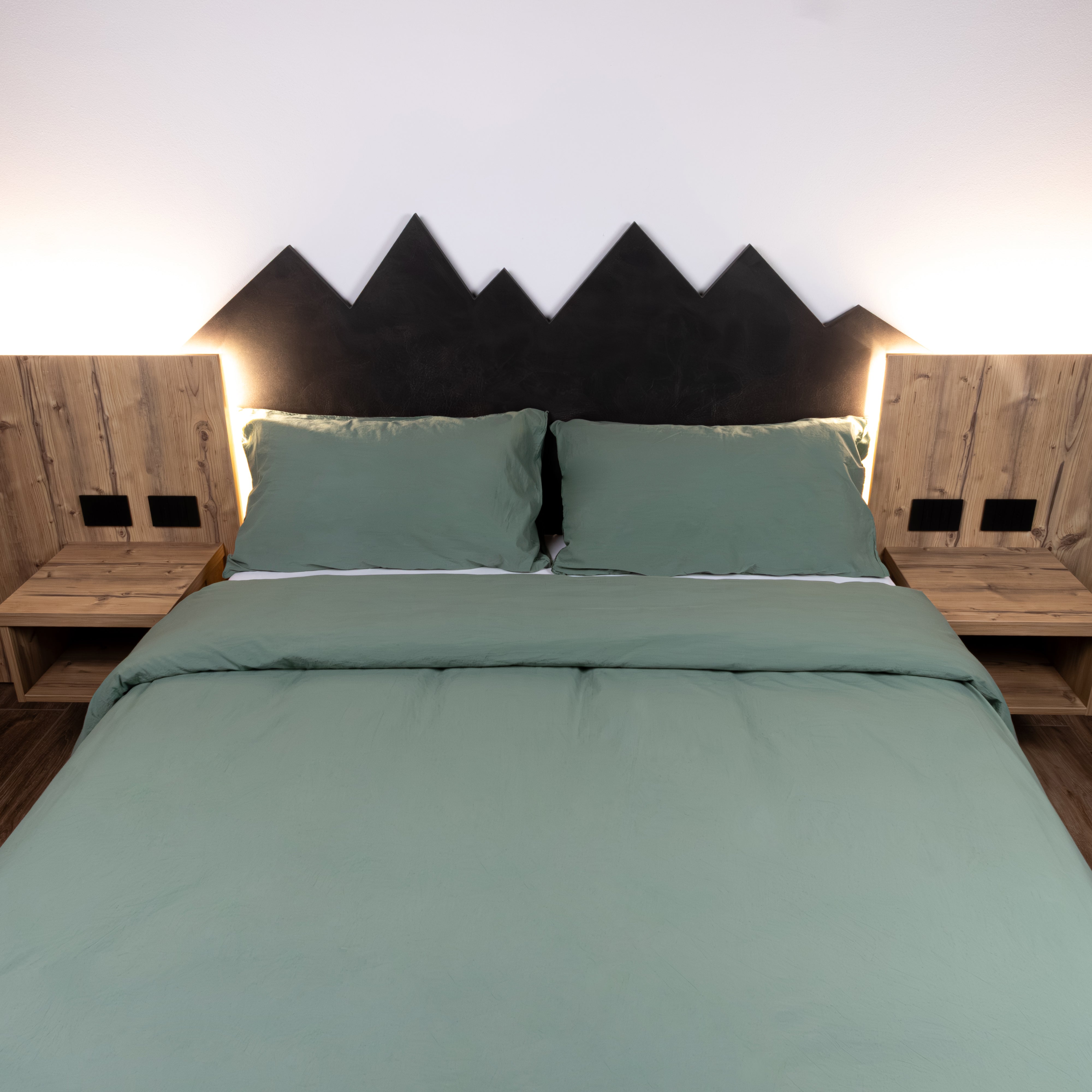 Parure copripiumino no stiro Fresh cotton stone wash Daunex ambientata colore verde frontale