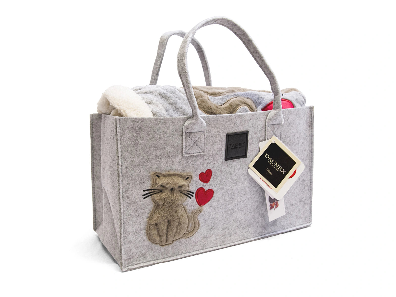 Plaid Friend Pixel con gattino e cuori rossi dettaglio borsa