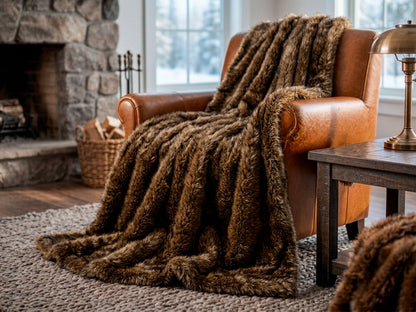 Plaid e coperta effetto pelliccia Daunex Fur Deluxe colore marrone ambientata