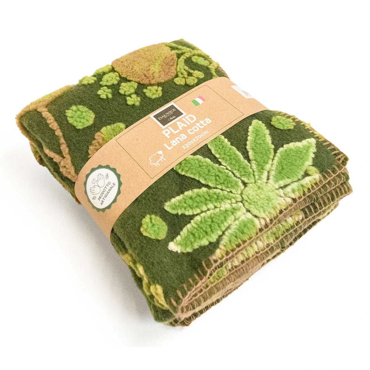 Plaid in lana cotta Melograno – Coperta artigianale decorativa colore verde