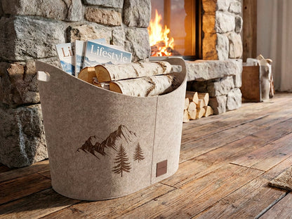 Porta Legna in feltro Nordico Mod Berg e Bag colore tortora ambientata
