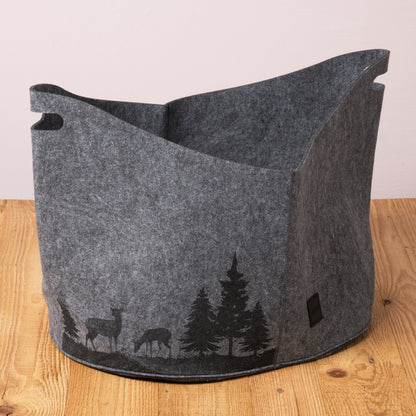 Porta legna in feltro daunex, montagna colore grigio frontale