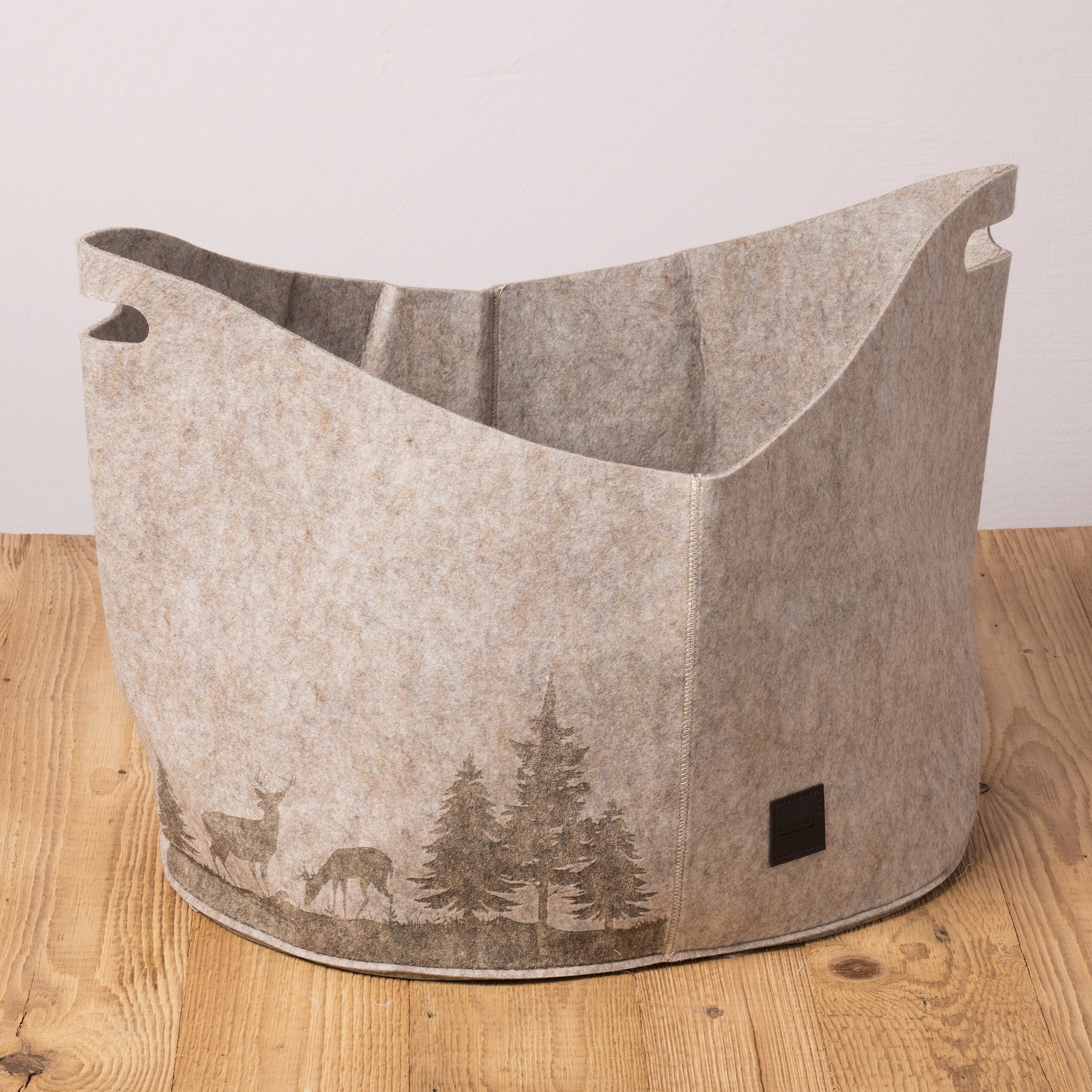 Porta legna in feltro daunex, montagna colore tortora frontale