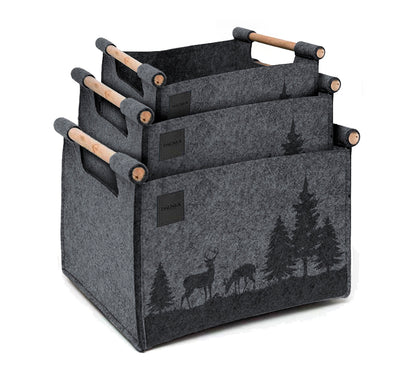 Lot de 3 porte-revues bois en feutre daunex, montagne