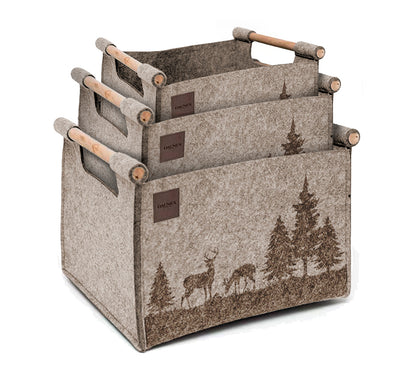 Lot de 3 porte-revues bois en feutre daunex, montagne