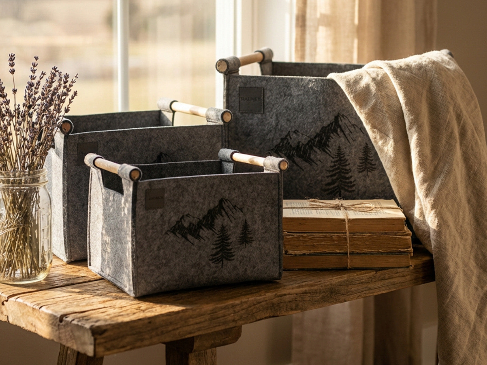 Set 3 pz Porta Legna Nordico colore grigio ambientata