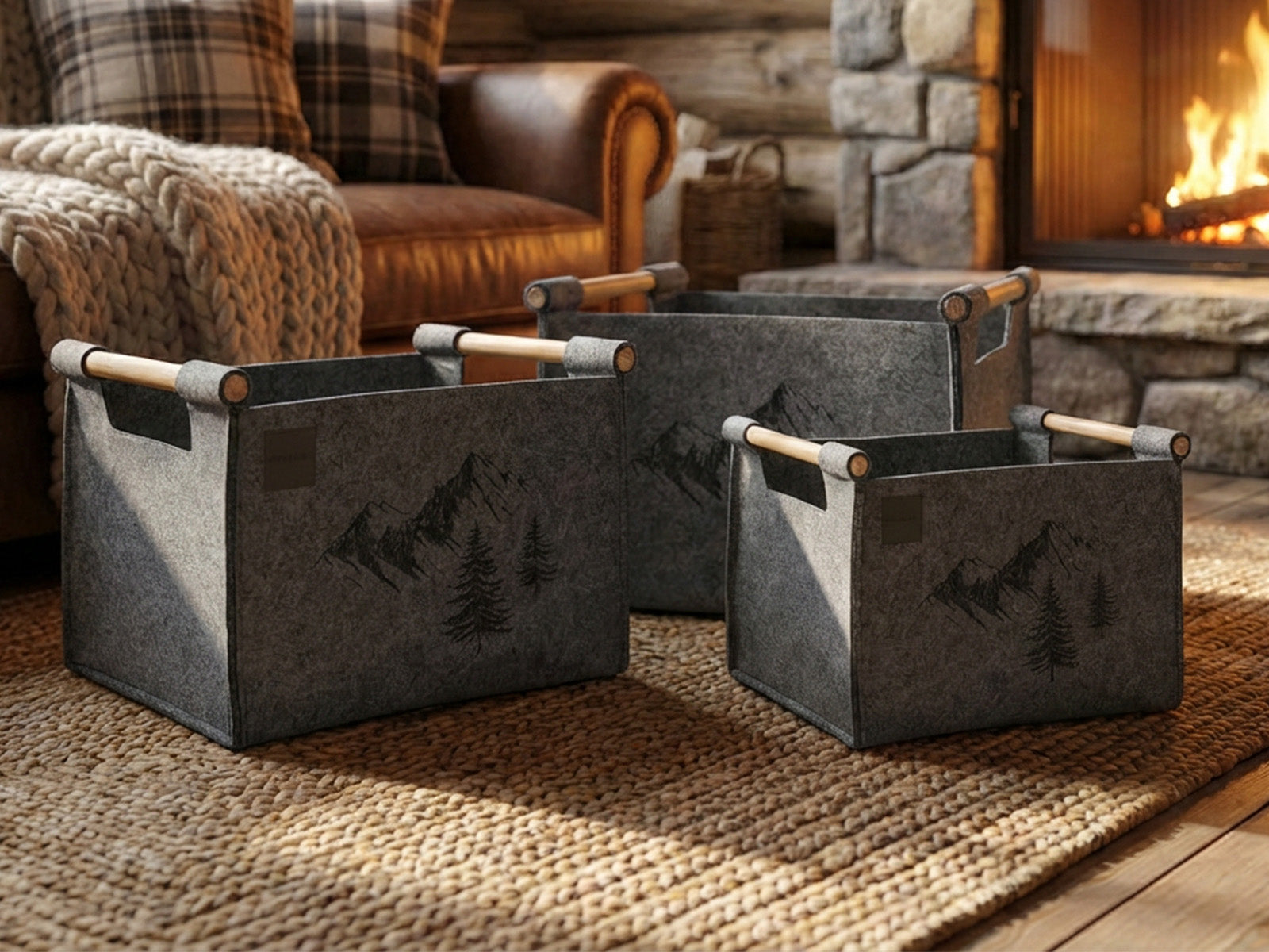 Set 3 pz Porta Legna Nordico colore grigio il set