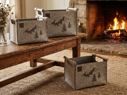 Set 3 pz Porta Legna Nordico colore tortora ambientata