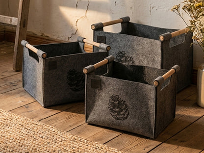 Set 3 pz Porta Legna Pigna colore grigio ambientata