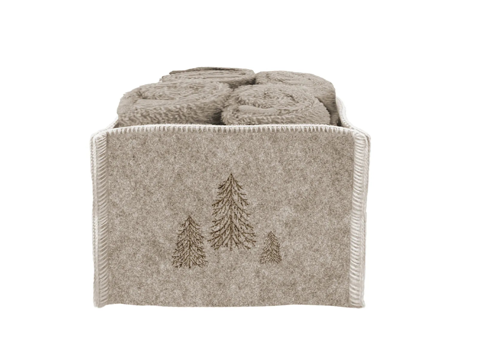 Set 4 lavette in spugna Daunex cesto in feltro con disegno abete - Home Loves