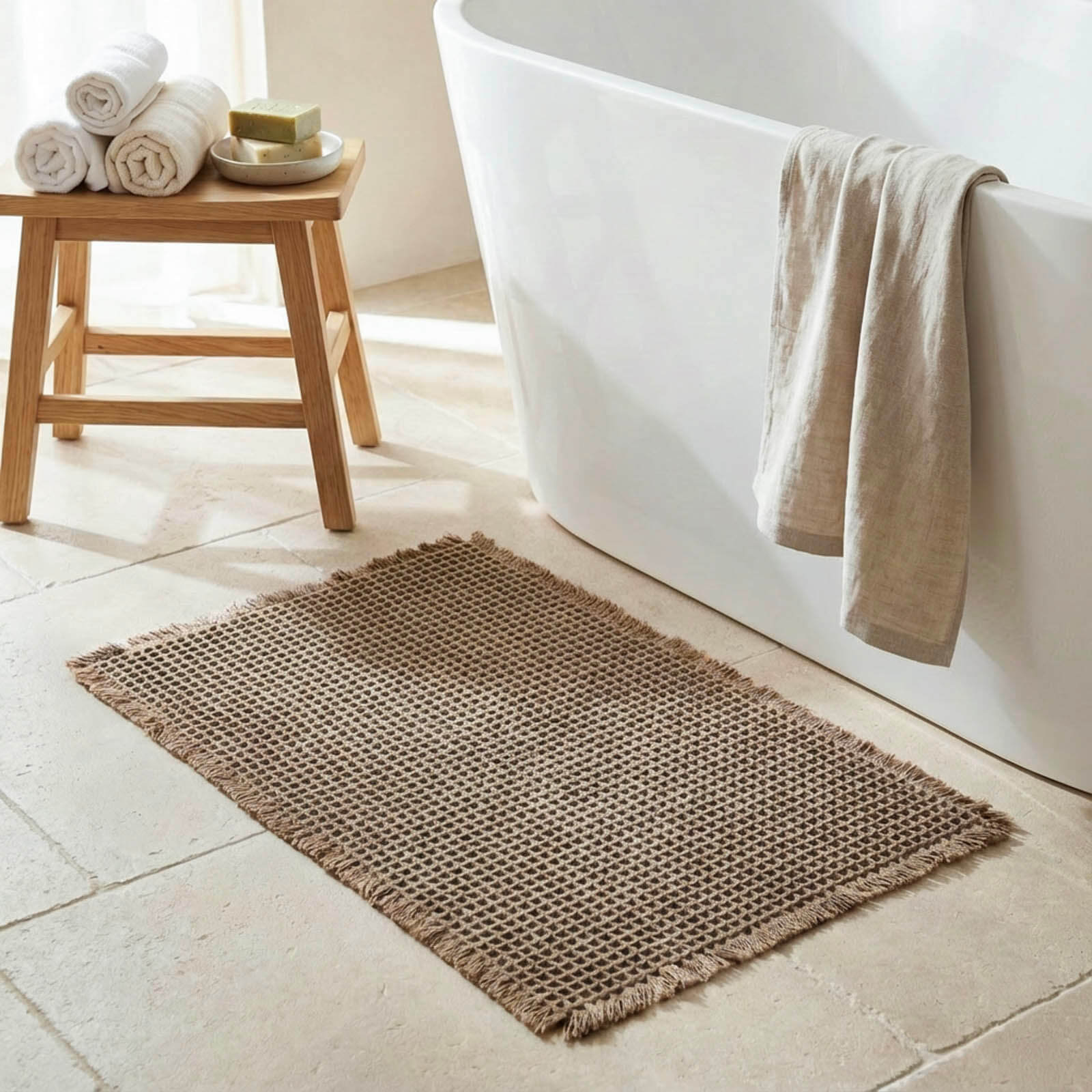 Tappeto con antiscivolo invisibile, Alma  ambientato colore beige deserto