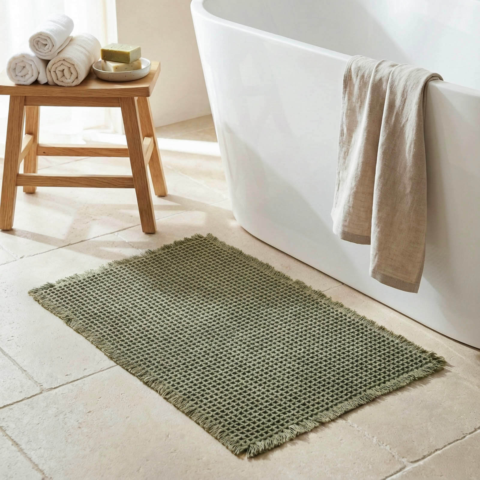 Tappeto con antiscivolo invisibile, Alma ambientato colore smoke green