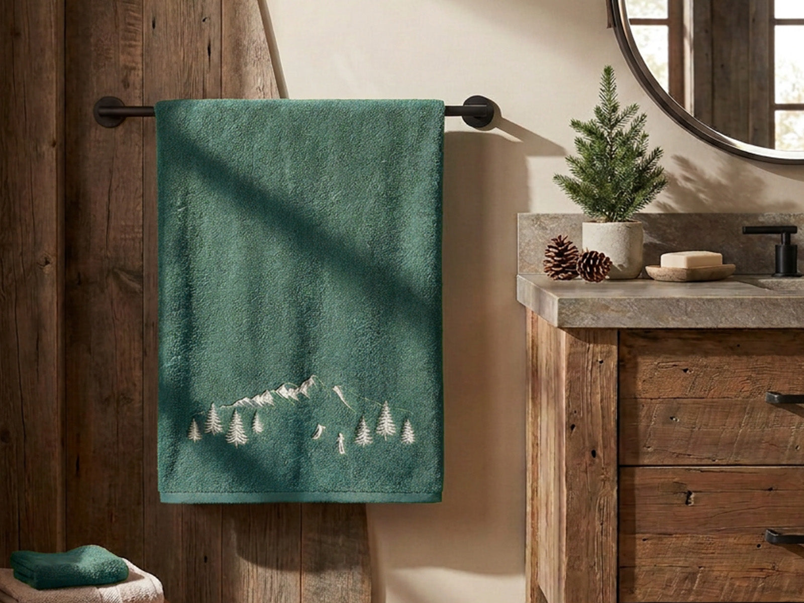 Telo Bagno Ricamato Nordico ambientata colore verde