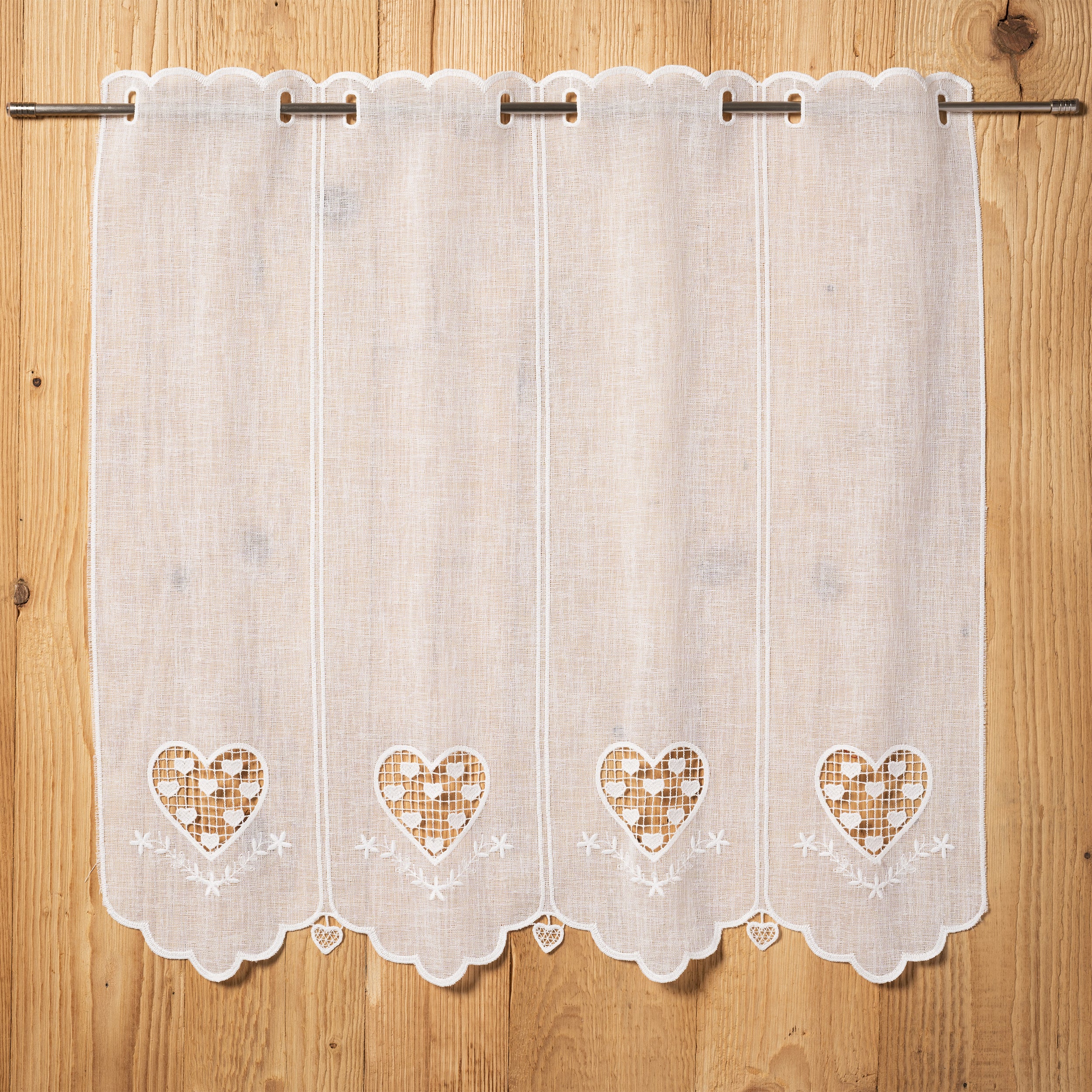 Tenda h-210 ricamata in stile tirolese cuore appeso colore naturale