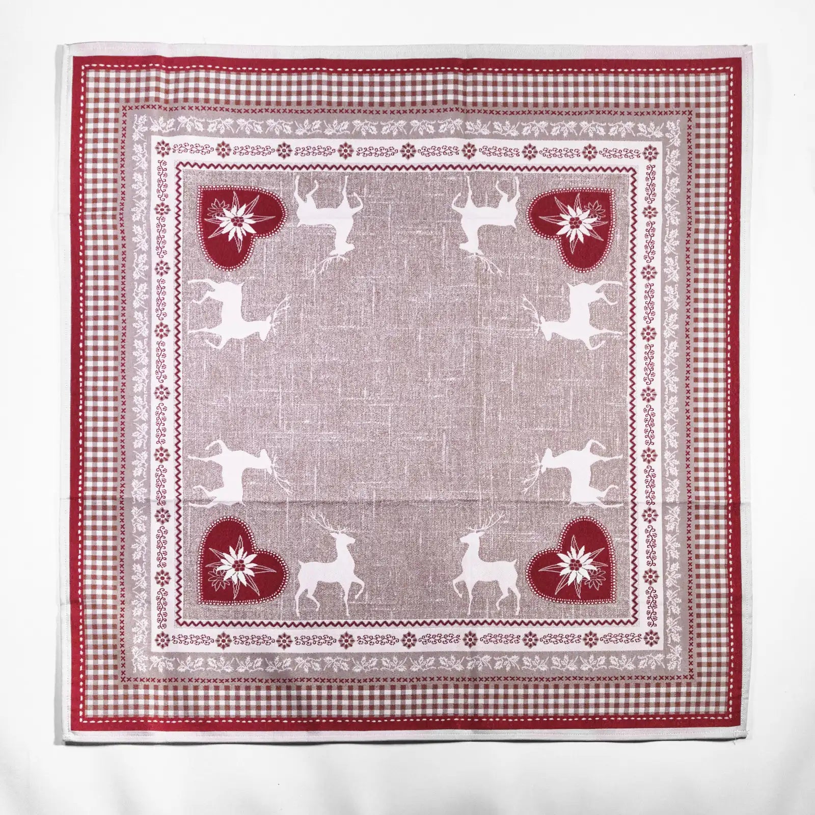 Tovaglia In Cotone Stile Montanaro 'Cervino' Rosso, 140x300 Cm, Per 18 Persone, Made In Italy