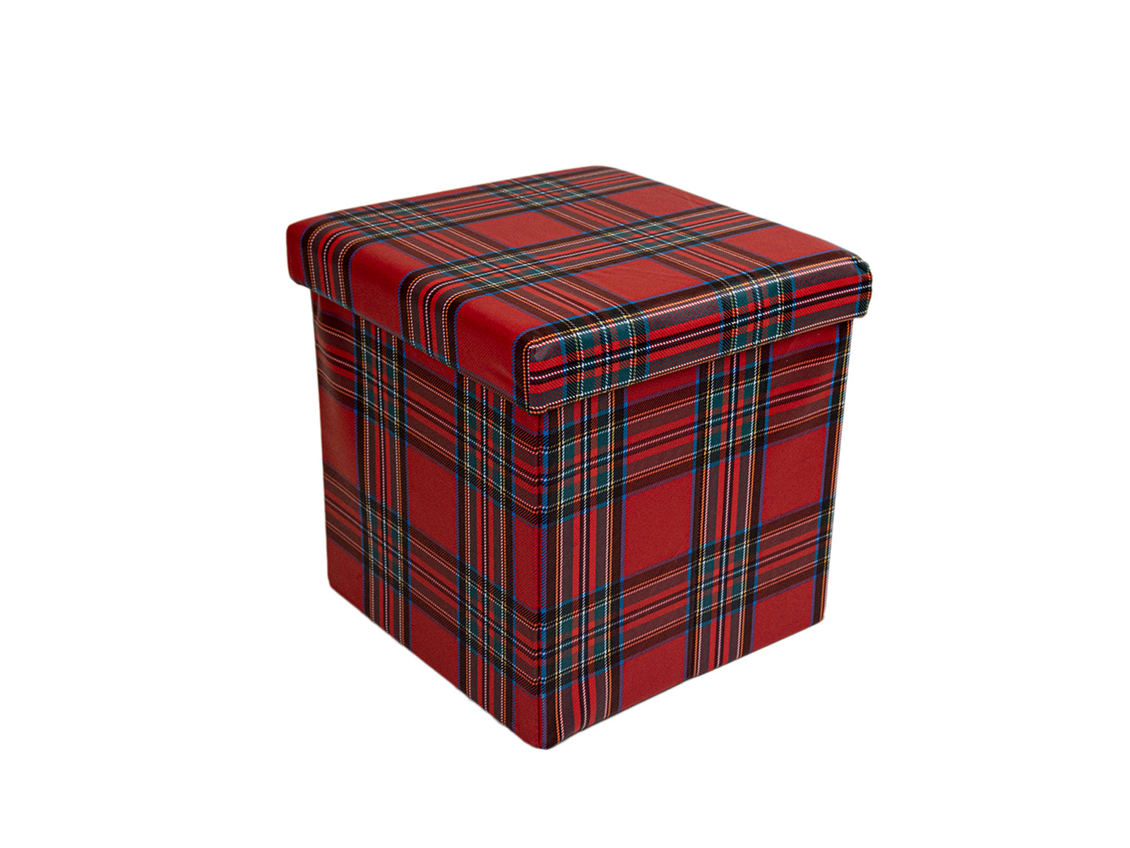 Pouf contenitore in similpelle, tartan
