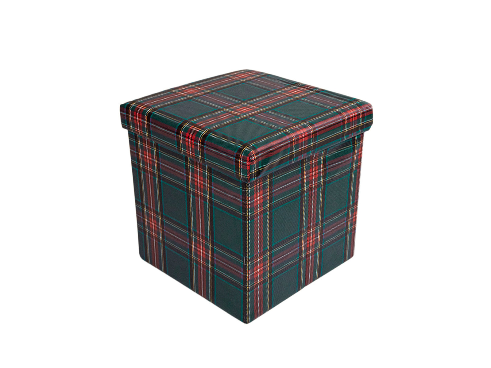Pouf contenitore in similpelle, tartan