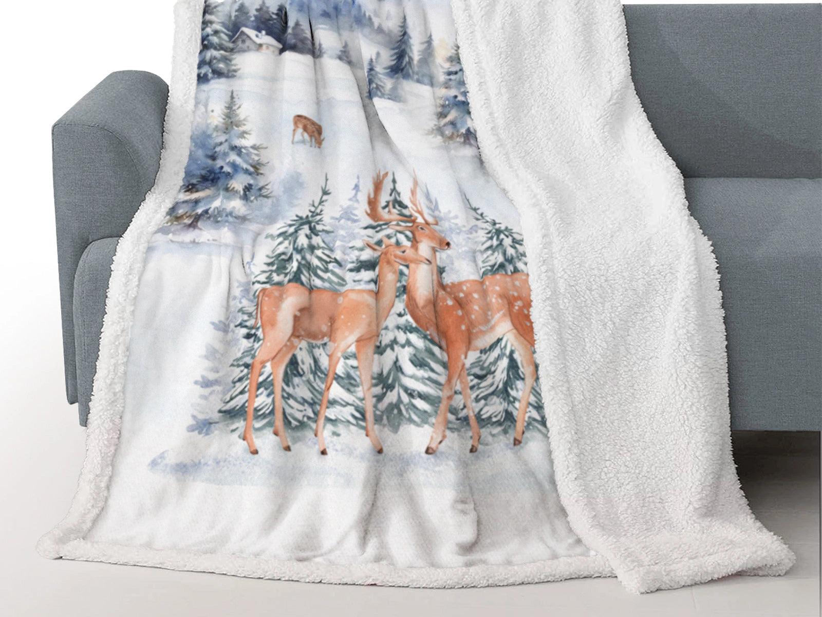 Plaid Morbidotto Paisage con Cervi e Paesaggio Invernale
