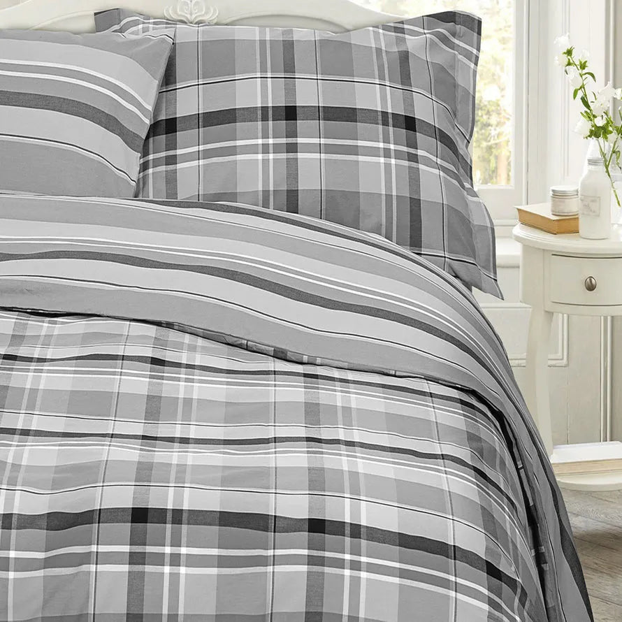Parure copripiumino double face 100% cotone Daunex Bristol colore grigio - Home Loves