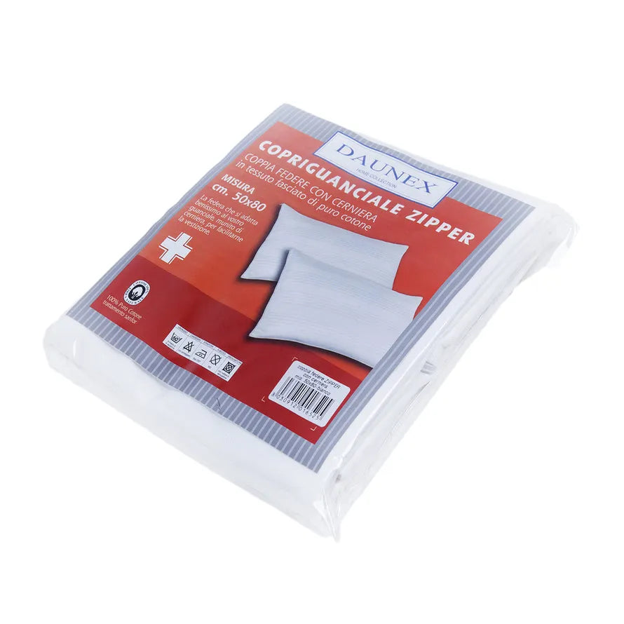 Coppia copriguanciali Daunex in cotone fasciati zipper con cerniera - Home Loves