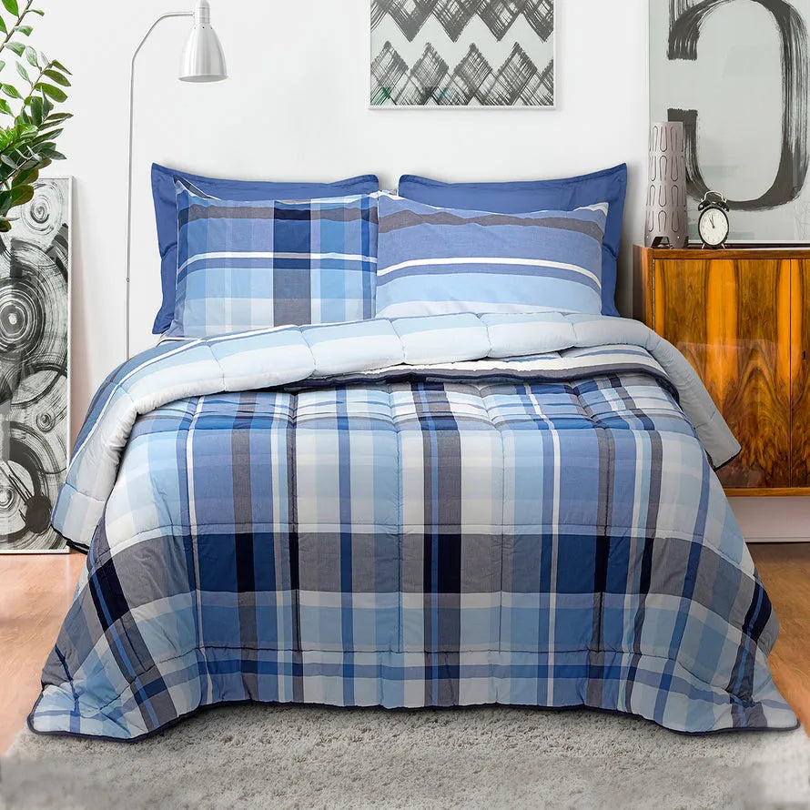 Trapuntino Daunex 100% puro cotone percalle tinto in filo preston colore blu - Home Loves